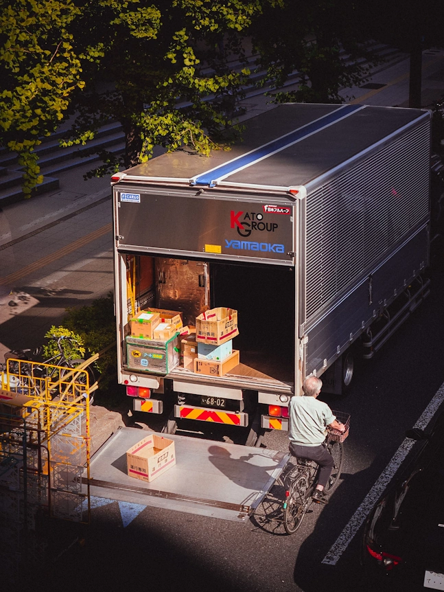 a photo of a morning delivery of the back of the business's truck